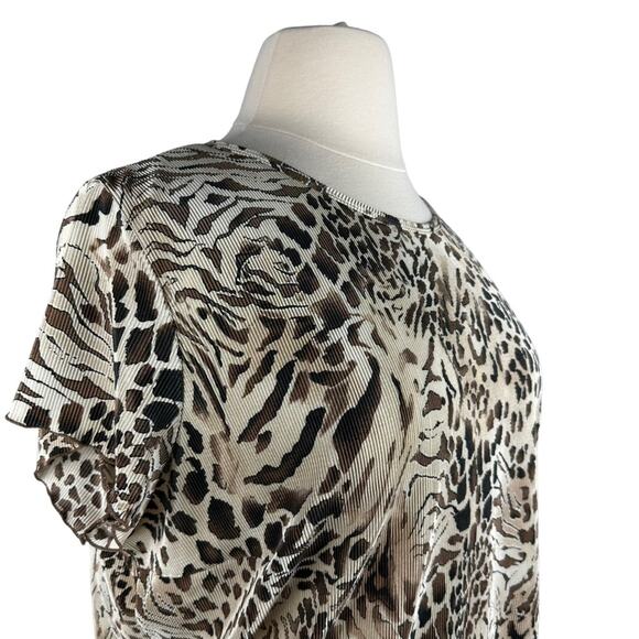 Dressbarn Leopard Print Short Sleeve Top Brown Tan Camel Shirt Plus Sz 3X - Picture 2 of 10